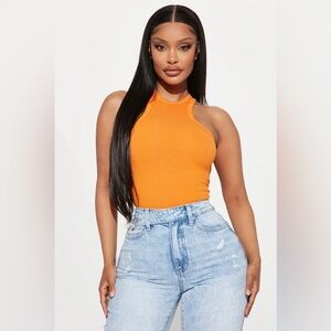Fashion Nova Orange Racerback Bodysuit Size XS